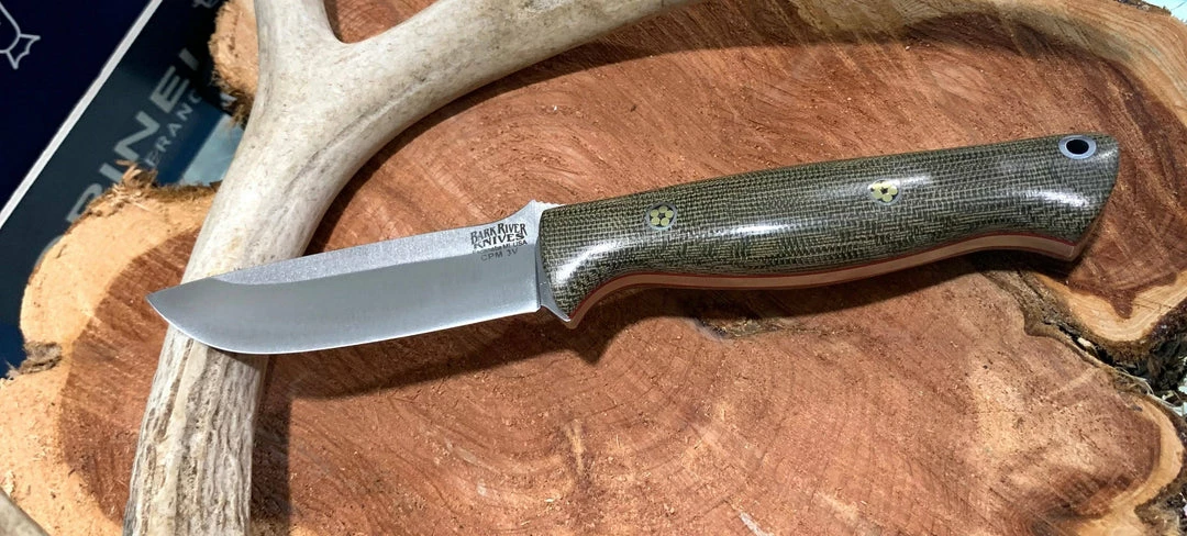 BARK RIVER KNIVES Bark River Gunny CPM 3V Knife W/ Green Canvas Micarta - Red Liners - Mosaic Pins 3 BARK RIVER KNIVES Bark River Gunny CPM 3V Knife W/ Green Canvas Micarta - Red Liners - Mosaic Pins