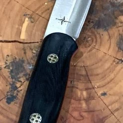 BARK RIVER KNIVES Bark River Ultralite Bushcrafter CPM 3V Black Micarta Handles Mosaic Pins