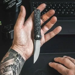 Boker 01BO231 Lucas Burnley Kwaiken Compact Auto Knife (USA) D2 Marble Carbon