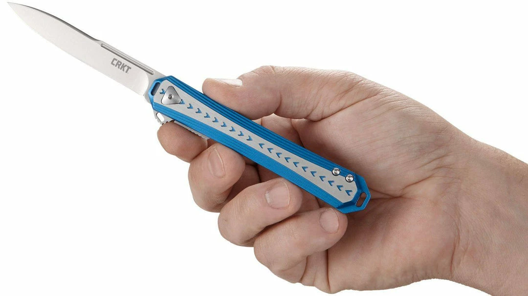 CRKT 6710 Stickler Assisted Flipper Knife 3.38" Sandvik 12C27, Blue & Silver 10 CRKT 6710 Stickler Assisted Flipper Knife 3.38" Sandvik 12C27, Blue & Silver