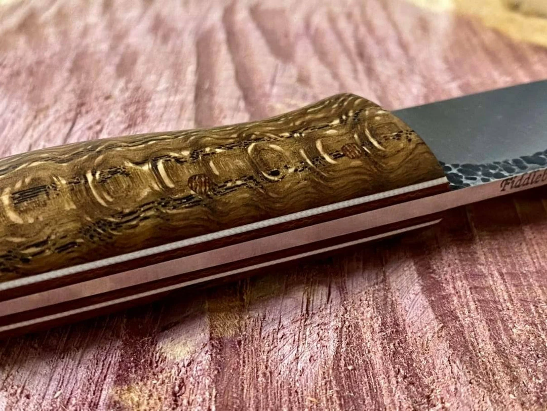 Fiddleback Forge Bushcrafter 4" Blade W/ Curly Ash Handles 6 Fiddleback Forge Bushcrafter 4" Blade W/ Curly Ash Handles