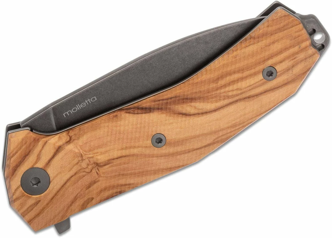 LionSteel Knives LionSteel KUR Flipper 3.43" Black PVD Stonewashed Blade, Olive Handles 4 LionSteel Knives LionSteel KUR Flipper 3.43" Black PVD Stonewashed Blade, Olive Handles