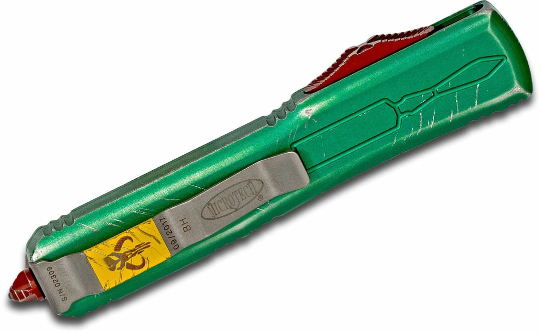 All Knife Brands Microtech 123-10BH Special Bounty Hunter Ultratech Auto OTF Knife 3.46" Tanto, Green Apocalyptic Aluminum Handle 6 All Knife Brands Microtech 123-10BH Special Bounty Hunter Ultratech Auto OTF Knife 3.46" Tanto, Green Apocalyptic Aluminum Handle