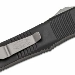 All Knife Brands Microtech 138-12 Troodon D/E F/S - Black Handle - Full Serrations - Stonewash Blade