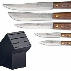 ONTARIO OLD HICKORY 5 PC KITCHEN KNIFE SET WITH BLOCK (USA) )