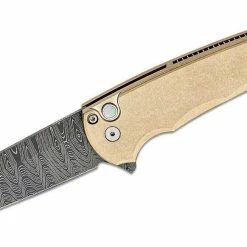 PROTECH KNIVES All Knife Brands Pro-Tech Limited Edition Malibu Flipper Damascus Reverse Tanto Blade, Bronze Handles