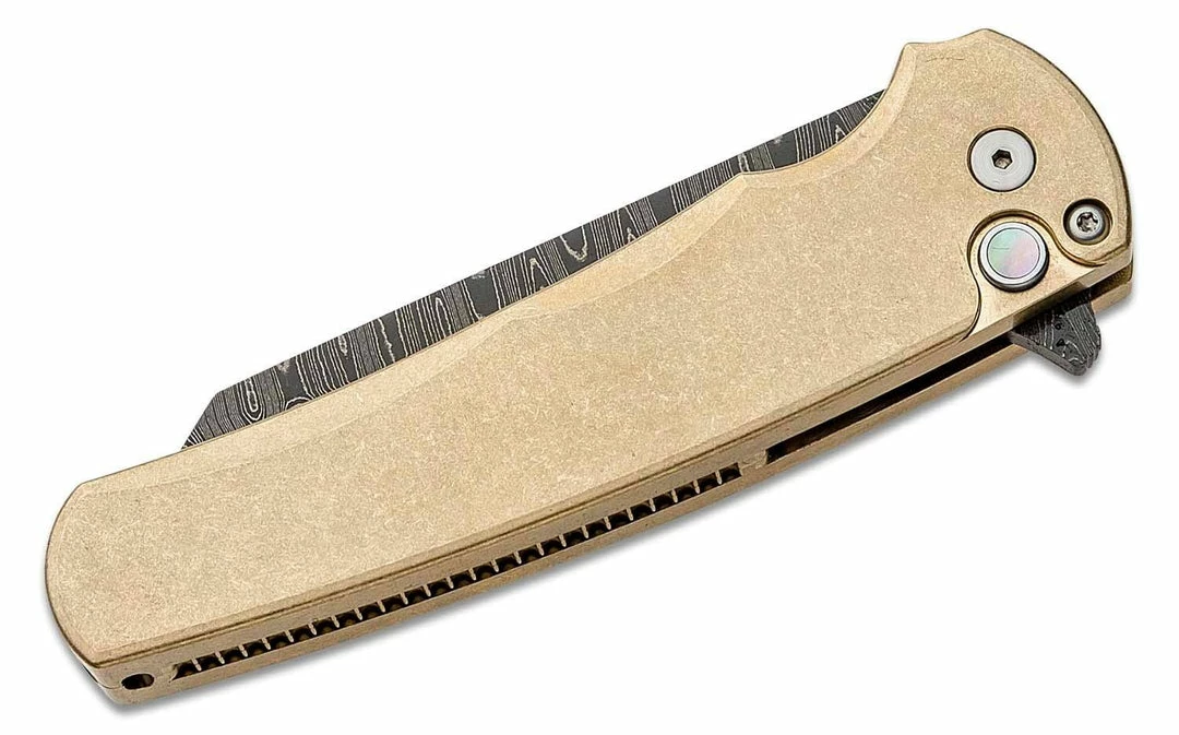 PROTECH KNIVES All Knife Brands Pro-Tech Limited Edition Malibu Flipper Damascus Reverse Tanto Blade, Bronze Handles 4 PROTECH KNIVES All Knife Brands Pro-Tech Limited Edition Malibu Flipper Damascus Reverse Tanto Blade, Bronze Handles