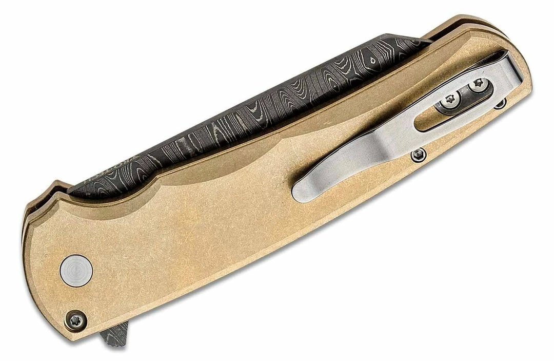 PROTECH KNIVES All Knife Brands Pro-Tech Limited Edition Malibu Flipper Damascus Reverse Tanto Blade, Bronze Handles 5 PROTECH KNIVES All Knife Brands Pro-Tech Limited Edition Malibu Flipper Damascus Reverse Tanto Blade, Bronze Handles