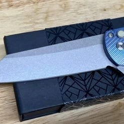 PROTECH KNIVES Pro-Tech Malibu 5241 Blue Titanium Custom Reverse Tanto Flipper