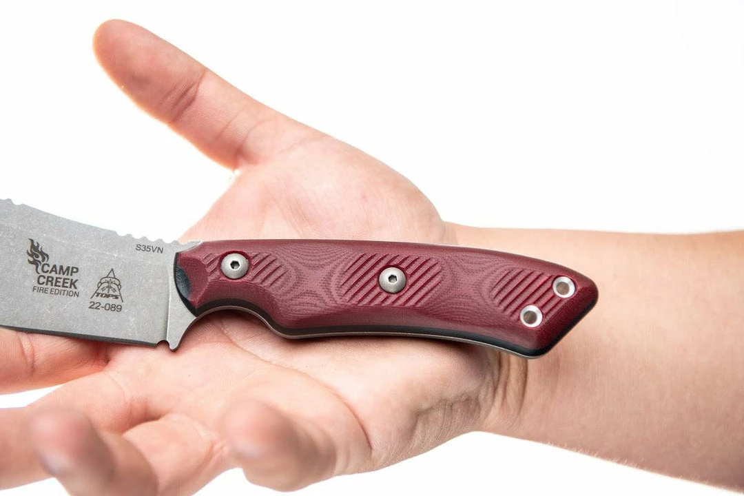TOPS KNIVES All Knife Brands TOPS CPCKFE-01 Camp Creek Fire Edition Tumbled S35VN Red Black G10 Fixed Blade 12 TOPS KNIVES All Knife Brands TOPS CPCKFE-01 Camp Creek Fire Edition Tumbled S35VN Red Black G10 Fixed Blade