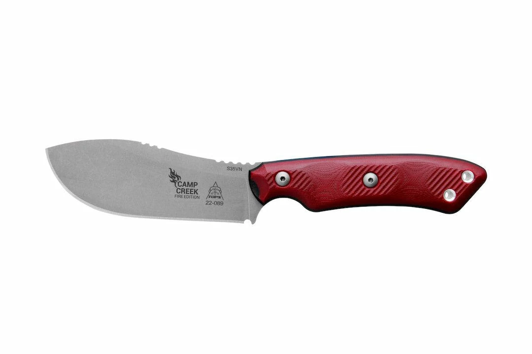 TOPS KNIVES All Knife Brands TOPS CPCKFE-01 Camp Creek Fire Edition Tumbled S35VN Red Black G10 Fixed Blade 3 TOPS KNIVES All Knife Brands TOPS CPCKFE-01 Camp Creek Fire Edition Tumbled S35VN Red Black G10 Fixed Blade