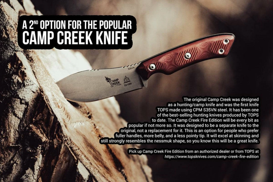 TOPS KNIVES All Knife Brands TOPS CPCKFE-01 Camp Creek Fire Edition Tumbled S35VN Red Black G10 Fixed Blade 4 TOPS KNIVES All Knife Brands TOPS CPCKFE-01 Camp Creek Fire Edition Tumbled S35VN Red Black G10 Fixed Blade